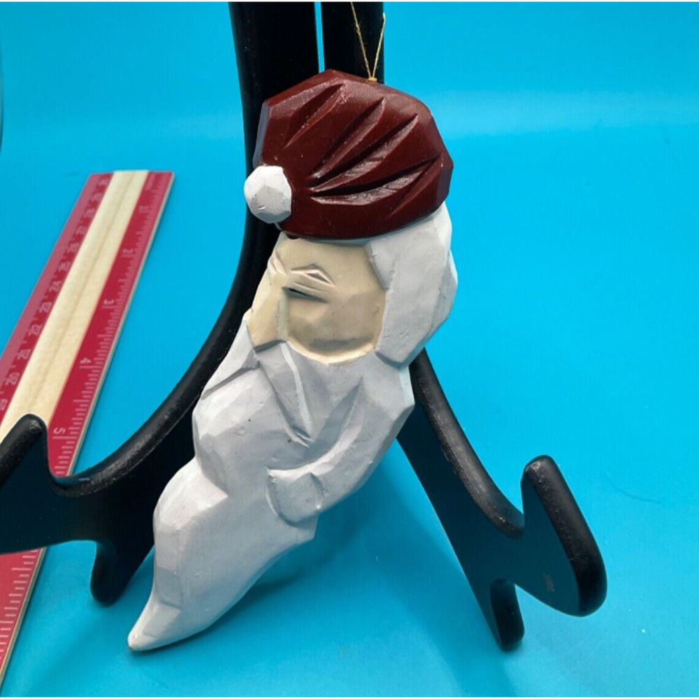 Retro‎ Santa Head Christmas Tree Ornament - Wood, 5 Inches, Vintage